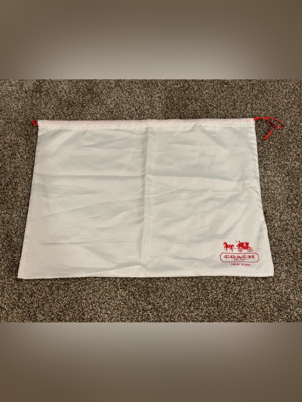 Coach White Satin Vintage Dust Bag with Red Logo and Red Drawstrings (19x15)